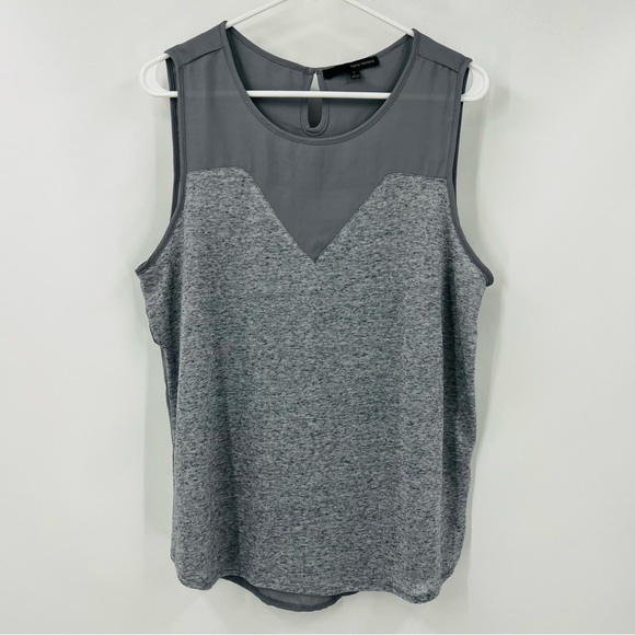 Harve Benard Top XL Grey Sleeveless Lightweight Mix Fabric Tunic Keyhole - Picture 1 of 5